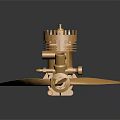 Golden Mechanical Engine Device With Shiny Propeller Blade And Metal Components