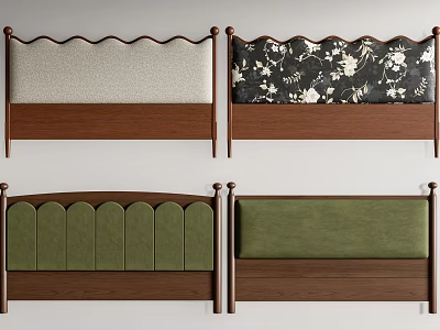 Stylish Double Bed Headboards Various Designs Wooden Frames Upholstered Light Gray Black Floral Green 3d model