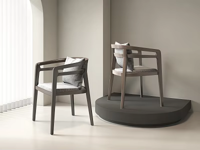 Minimalist Accent Chairs With Wooden Frame Armrests And Soft Cushions In Light-Filled Interior 3d model