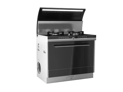 Modern Integrated Kitchen Stove With Black Cooktop And Silver Cabinet Design 3d model