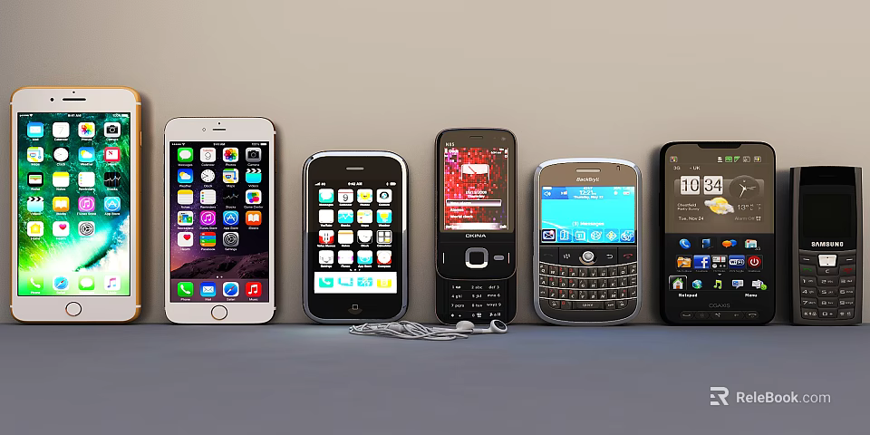 Various Mobile Phones With Different Designs Screen Displays Keyboard Types And Interface Features 3d model