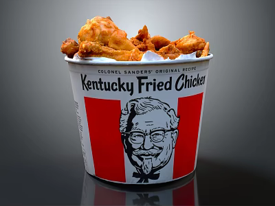 Crispy Kentucky Fried Chicken Pieces In Colonel Sanders Original Recipe Bucket 3d model