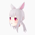 Cute Game Anime Character With White Long Hair Pink Rabbit Ears And Pink Eyes