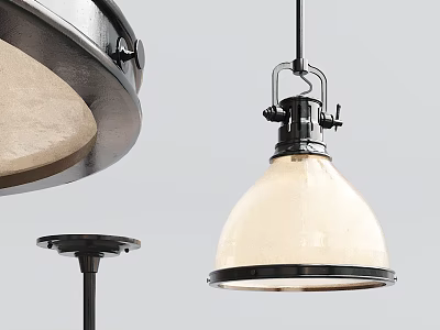 Modern Industrial Pendant Light With Black Metal Frame And Beige Ceramic Shade 3d model