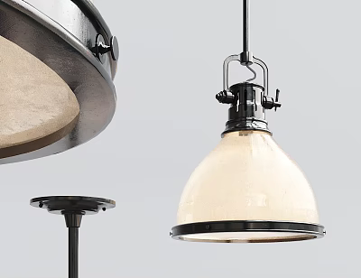 Modern Industrial Pendant Light With Black Metal Frame And Beige Ceramic Shade 3d model