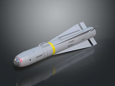 Gray Military Missile With Yellow Band And Rear Fins 3D Model 3d model