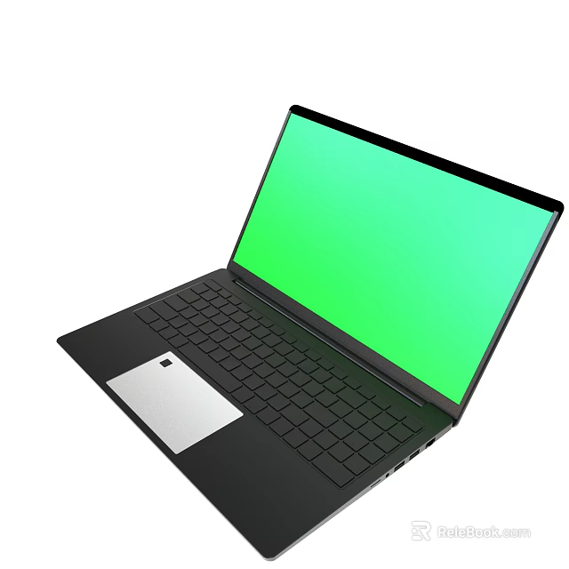 Modern Black Laptop With Green Screen Display And Keyboard Design 3d model 
