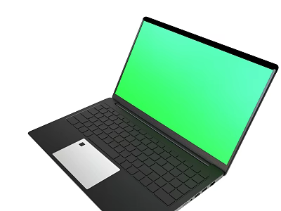 Modern Black Laptop With Green Screen Display And Keyboard Design 3d model