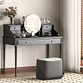 Gray Dressing Table Interior With Round Mirror Stool Cosmetics And Decorative Vase 3d model