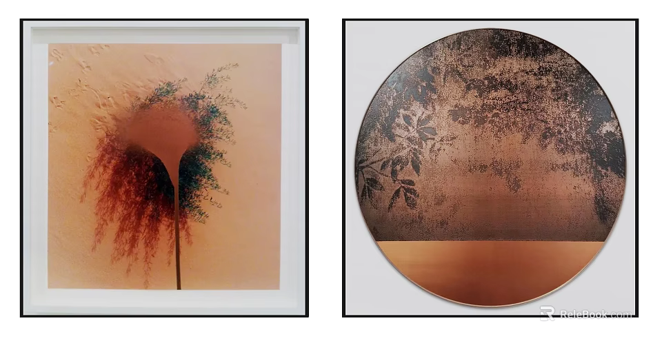 Abstract Botanical Decorative Paintings With Square And Round Frames In Warm Tones 3d model