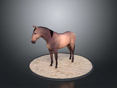 3D Model Horse Standing On Circular Light Colored Base With Gray Gradient Background 3d model