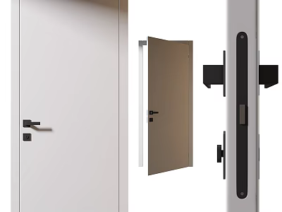 Modern White Swing Door Design With Sleek Metal Handle And Open Close Views 3d model