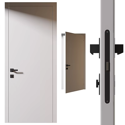 Modern White Swing Door Design With Sleek Metal Handle And Open Close Views 3d model