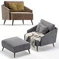 Modern Single Sofa Design With Ottoman Pillow And Soft Throw Blanket 3d model