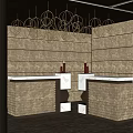 Stylish Shop Front Desk With Wooden Panel Walls And Hanging Lanterns