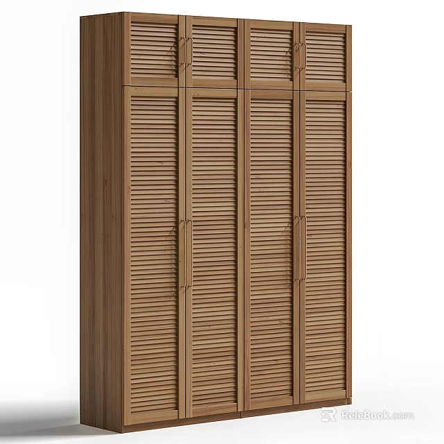 Natural Wood Chest of Drawers with Louvered Door Design and Storage Space 3d model 