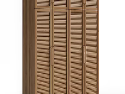 Natural Wood Chest of Drawers with Louvered Door Design and Storage Space 3d model