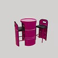 Pink Barrel Shaped Round Table and Chairs Set with Black Seats 3d model
