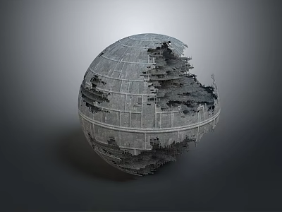 Cartoon Sci Fi Scene With Damaged Gray Sphere And Detailed Surface Structures 3d model