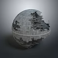 Cartoon Sci Fi Scene With Damaged Gray Sphere And Detailed Surface Structures 3d model