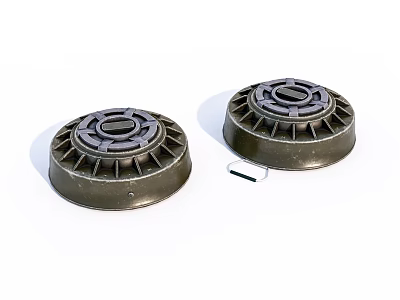 Two Metal Circular Weapon Components With Central Holes Gear Like Structure And Small Metal Piece 3d model