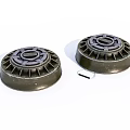 Two Metal Circular Weapon Components With Central Holes Gear Like Structure And Small Metal Piece