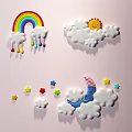 Cute Wall Decor with Rainbow Clouds Sun Moon and Colorful Stars