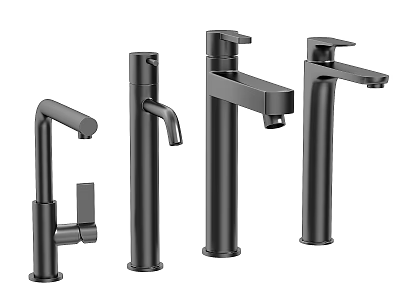 Four Black Faucets in Various Modern Design Styles for Bathroom and Kitchen Use 3d model