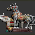 Hand Carved Colorful Horse And Elephant Sculptures With Intricate Decorative Patterns