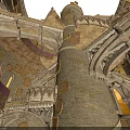 Medieval Architecture With Tower Arched Structures Stone Carvings And Ornate Staircases