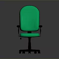 Green Office Chair With Black Armrests And Five Caster Wheels