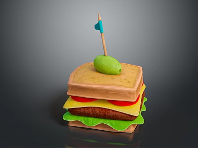 Tasty Layered Sandwich With Fresh Lettuce Tomato And Olive On Toothpick 3d model