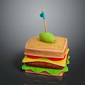 Tasty Layered Sandwich With Fresh Lettuce Tomato And Olive On Toothpick