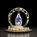 Elegant Decorative Ornament Set With Blue White Bottle Gold Circular Frame And Patterned Base Stand 3d model