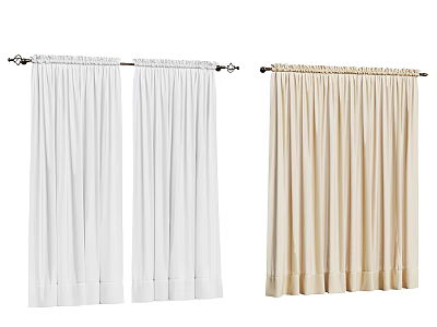 Elegant White And Beige Curtains For Home Decor With Curtain Rod 3d model