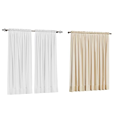 Elegant White And Beige Curtains For Home Decor With Curtain Rod 3d model