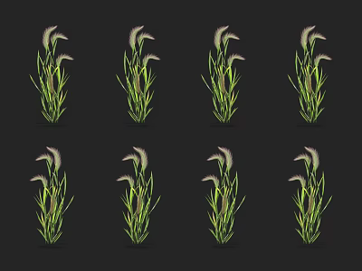 Eight Green Plants With Pink Spiked Flowers On Black Background Arrangement 3d model