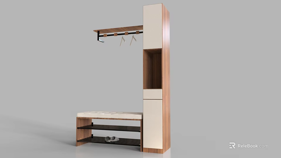 Modern Shoe Cabinet With Storage Bench Hanging Rod Drawers And Shoe Shelf 3d model 
