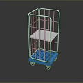 Sturdy Metal Cart with Blue Bottom Tray White Upper Shelf and Wheels