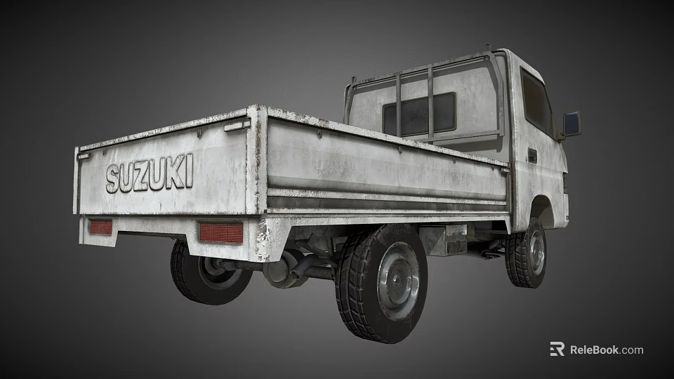 Old Rusty Suzuki Flatbed Truck With Open Cargo Bed And Weathered Body 3d model 