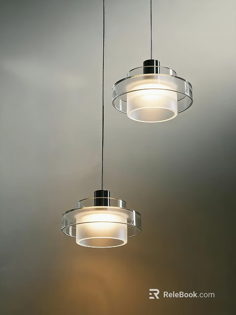 Modern Pendant Lights With Transparent Circular Design And Illuminated Shade 3d model 