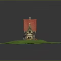 Charming Wooden House With Red Roof On Green Grassy Ground And Detailed Windows