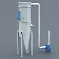 Industrial Equipment Featuring Cylindrical White Body Blue Components Conical Bottom And Connecting Pipe