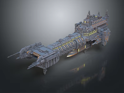 Sci-Fi Spaceship 3D Model With Intricate Metal Structure And Illuminated Details 3d model