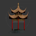 Traditional Chinese Pavilion With Multi Tiered Eaves Golden Decorations And Red Pillars