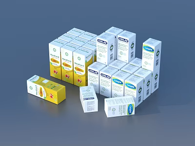 Stacked Colorful Medicine Boxes With Various Labels For Daily Use 3d model
