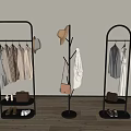 Black Metal Clothes Racks With Tree Shaped Design Hanging Coats Hats Bags And Shoes