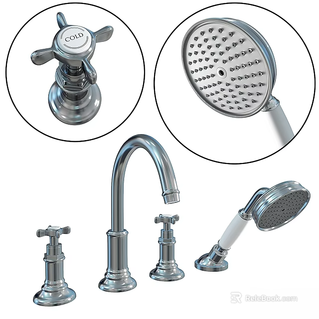 Modern Chrome Tall Spout Bathroom Faucet With Shower Head And Handle Design 3d model 