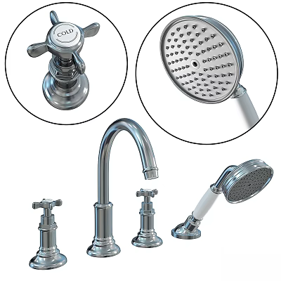 Modern Chrome Tall Spout Bathroom Faucet With Shower Head And Handle Design 3d model