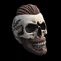 Realistic Skull Character With Braided Hair Facial Tattoo Beard And Detailed Teeth